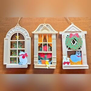 Vintage 80s Peek A Boo Window Cat Kitten Lover 3D Ornaments Christmas Whimsy